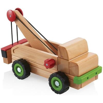 Guidecraft Large Beechwood Big Block Tow Truck with Wheel and Axel Technology - 15.25''W x 5.5''D x
