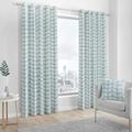 Fusion Delft Leaf Print 100% Cotton Eyelet Lined Curtains, Duck Egg, 66 x 90 Inch, Polyester, W168cm (66") x D229cm (90")