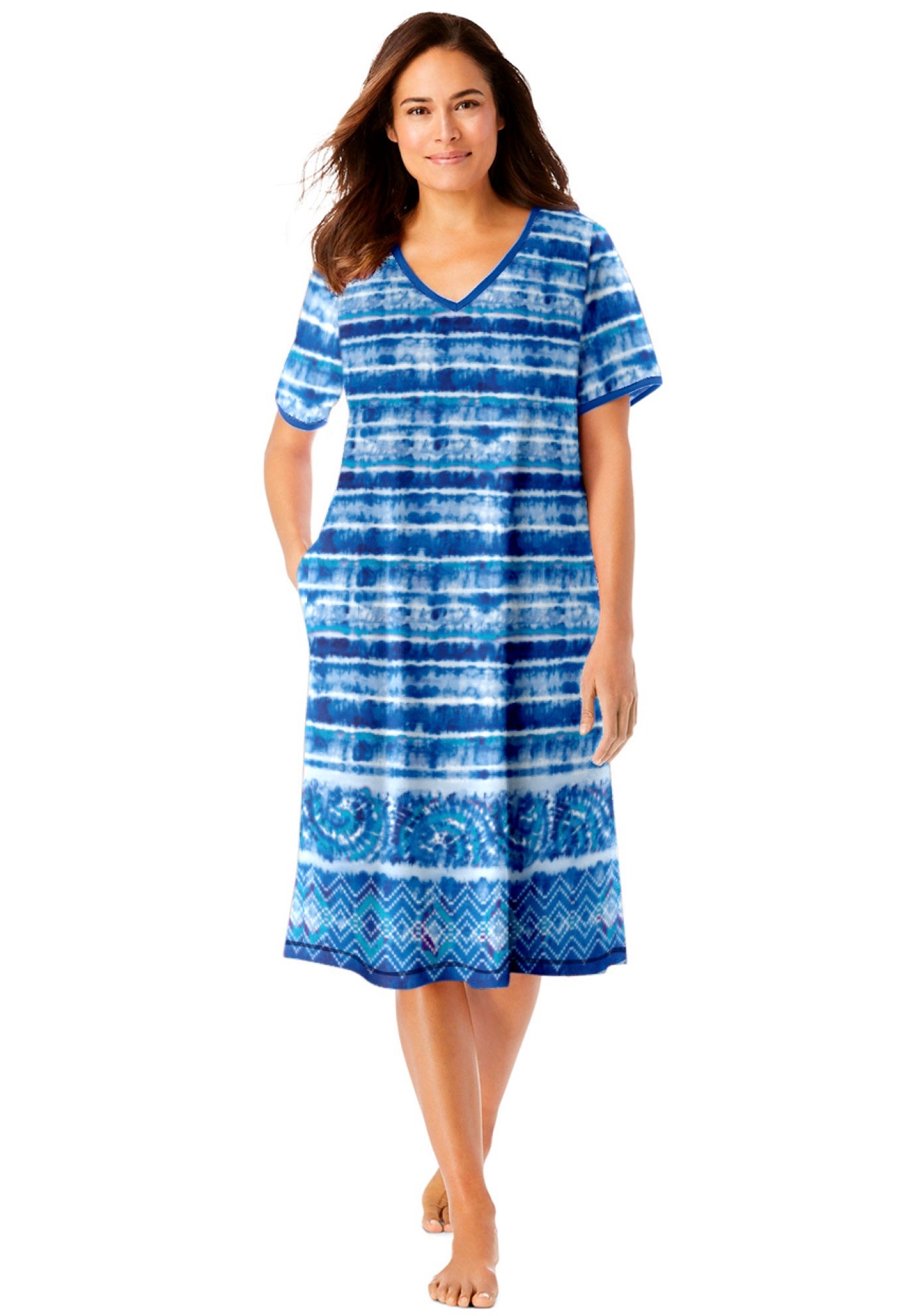 Plus Size Women's Short T-Shirt Lounger by Dreams & Co. in Bright Cobalt Tie Dye Stripe (Size 2X)