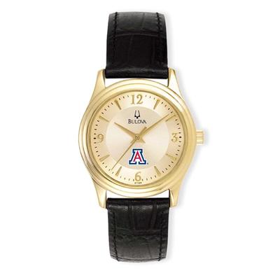 Arizona Wildcats Women's Stainless Steel Leather Band Watch - Gold/Black