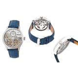 Heritor Automatic Men's Watches Winthrop Collection: Silver Dial, Silver Case,Blue Strap screenshot. Watches directory of Jewelry.