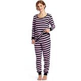 Leveret Womens Fitted Striped 2 Piece Pajama Set 100% Cotton (Small, Purple & Navy) screenshot. Pajamas directory of Lingerie.