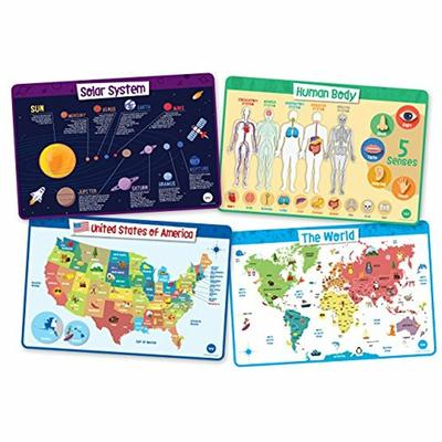 Explorer Set - Educational Kids Placemats Of 4: Body, USA, World, Solar System
