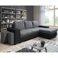 Canapé Angle Convertible Simon Noir / Gris + 2 Poufs - Noir et gris