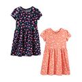 Simple Joys by Carter's Baby Mädchen Short-Sleeve and Sleeveless Dress Sets, Pack of 2 Freizeitkleid, Marineblau Floral/Pfirsich Schmetterlingmuster, 2 Jahre (2er Pack)
