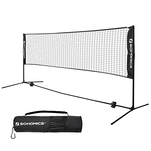 SONGMICS Badminton Net Set, Portable Sports Set for Badminton, Tennis, Kids Volleyball, Pickleball, Easy Setup, Nylon Net with Poles for Indoor Outdoor Court, Black USYQ500HV1