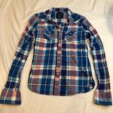 American Eagle Outfitters Tops | American Eagle Long Sleeve Plaid Button Down Shirt | Color: Blue/Pink | Size: Xs