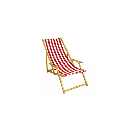 Liegestuhl rot-weiß Gartenliege Sonnenliege Strandstuhl Klappstuhl Deckchair Buche natur 10-314N