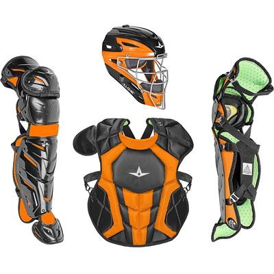 All Star System7 Axis NOCSAE Certified Two Tone Youth Pro Catcher's Kit - Ages 9-12 Black/Orange