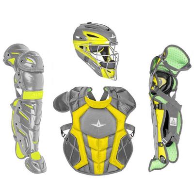 All Star System7 Axis NOCSAE Certified Two Tone Baseball Catcher's Gear Set - Ages 12-16 Graphite/Gold