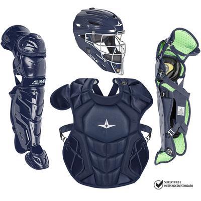 All Star System7 Axis NOCSAE Certified Intermediate Solid Pro Baseball Catcher's Kit - Ages 12-16 Navy