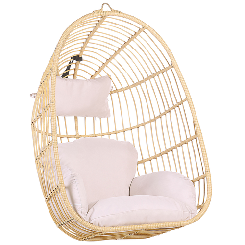 Hängesessel Beige Rattan inkl. Kissen Outdoor Indoor Boho Stil