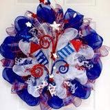 The Holiday Aisle® Patriotic Wreath Sky Rockets in Flight Burlap/Deco Mesh in Blue | 24 H x 24 W x 6 D in | Wayfair