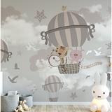 Isabelle & Max™ Pulbrough Soft Hot Air Balloon w/ Cartoon Animals Wall Mural Fabric in Gray | 187 W in | Wayfair 6AF0D5C3EB0C4012A4C1DCB4950FFC0C