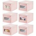 mDesign Set of 6 Storage Box – Practical Wardrobe Organiser with Lid for Bedroom, Living Room or Bathroom – Stackable Fabric Box Made of Synthetic Fabric – Pink/White