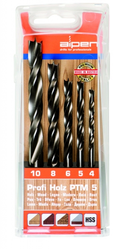 Holzbohrersatz 4, 5, 6, 8, 10mm , HSS-G für Hartholz Image