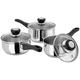 Judge Vista JJA2A Stainless Steel Set of Pans, 3-Piece Set, 14cm,16cm &18cm Saucepans, Classic Curved Shape, Vented Glass Lids, Induction Ready, Oven Safe, 25 Year Guarantee