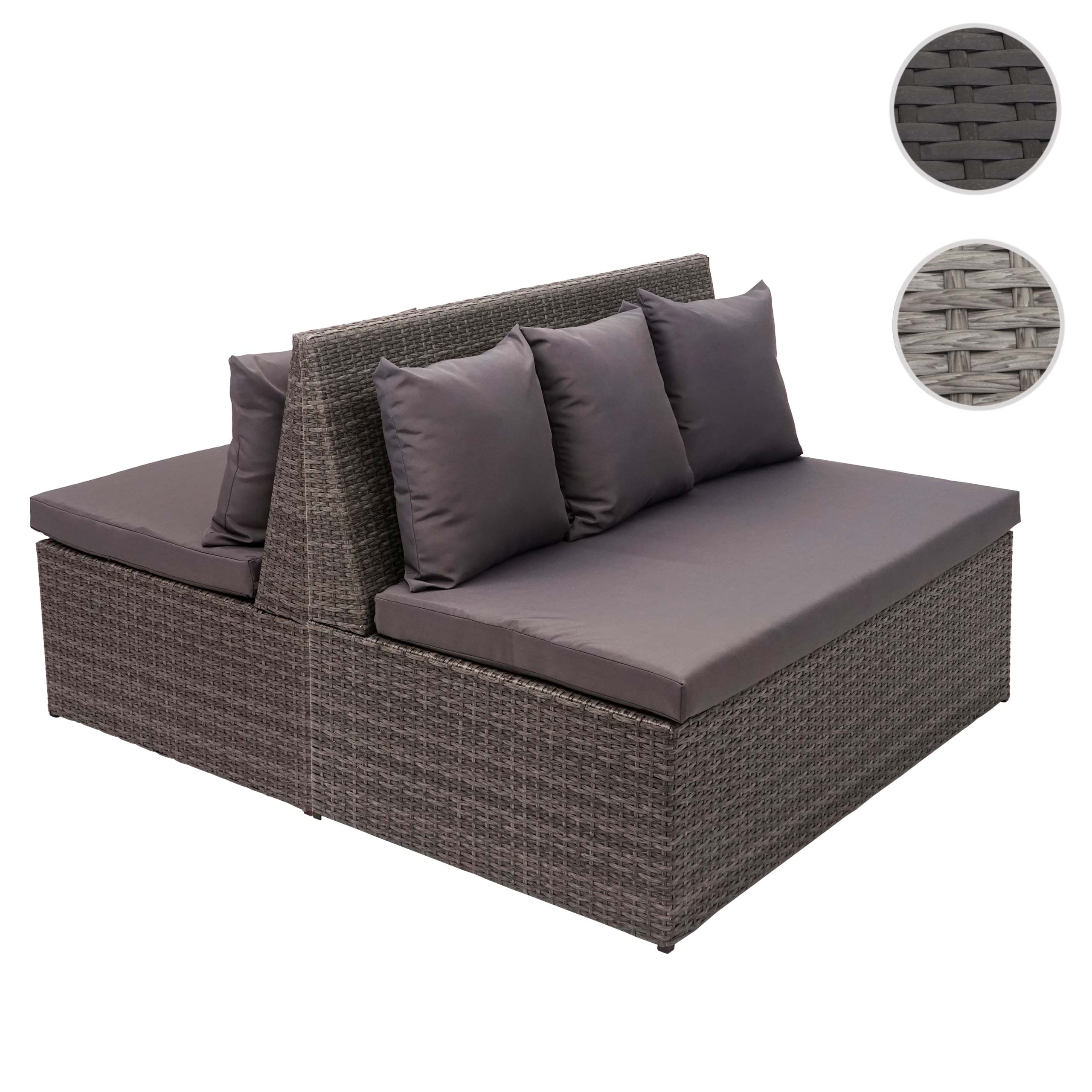 2er-Set Poly-Rattan 2er Sofa HWC-G16, Lounge-Gartenbank Sitzbank Sessel, Gastronomie 120cm ~ Variantenangebot