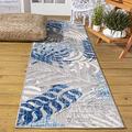 JONATHAN Y Tropics Palm Leaves Teppich für drinnen und draußen, 60 x 240 cm, Grau/Blau