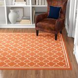 Orange/White 79 x 0.2 in Area Rug - Winston Porter Herefordshire Geometric Orange Indoor/Outdoor Area Rug, Polypropylene | 79 W x 0.2 D in | Wayfair