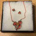 Disney Accessories | 2/25$ Nwot Mickey Mouse Set Earrings And Neckle | Color: Red/Silver | Size: 18”