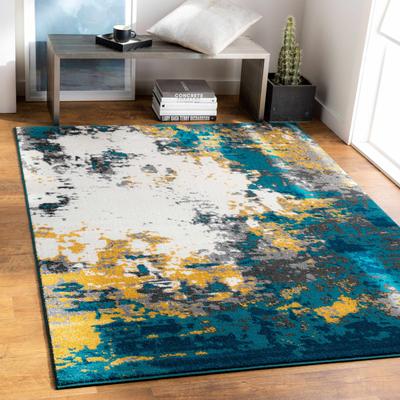 Dover 6'7" x 9' Modern Mustard/Charcoal/Cream/Dark Blue/Deep Teal/Gray/Teal/Navy/DeepTeal/DarkBlue/Teal/Navy Area Rug - Boutique Rugs