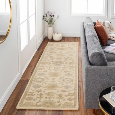 Gainesboro 3' x 12' Traditional Wool Sage/Olive/Light Beige/Pale Blue/Peach/LightBeige/PaleBlue/Peach/Pale Blue Runner - Boutique Rugs