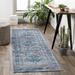 Nisula 5'3" Round Traditional Light Gray/Charcoal/Navy/White/Blue Area Rug - Hauteloom