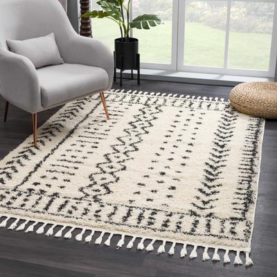 Hauppauge 3'11" x 5'7" Bohemian/ Shag Moroccan Farmhouse Charcoal/Light Beige/Peach Area Rug - Hauteloom