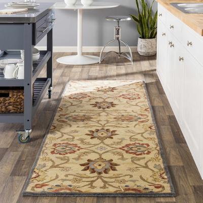 Elkins 4' Round Traditional Wool Pale Blue/Blue/Gray/Off White/Olive/Rust/Tan/Wheat/Brick Red/Rust/Pale Blue Area Rug - Boutique Rugs