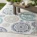 Shonkin 7'3" x 10'6" Cottage Teal/White/Taupe/Navy Outdoor Area Rug - Hauteloom
