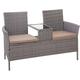 Banc avec table en polyrotin HHG 243, banquette de jardin, meuble de jardin 132cm gris, coussin