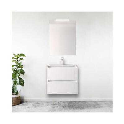 Abitare - Hängender Badezimmerschrank 70 cm aus glänzend weißem Holz mit eingebautem Waschbecken – Image
