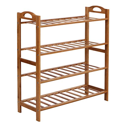 SONGMICS Bamboo Shoe Rack Shelf Storage Organizer for Hallway Bathroom Garden, 4-tier, Fresh Maple