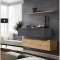 Ensemble meubles de salon switch sbii design, coloris chêne Wotan et gris brillant. - Marron - Bois
