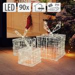 ECD Germany Lot de 3 Boîtes Cadeaux avec 90 LEDs Blanc Chaud, en Métal, Alimentation Électrique,