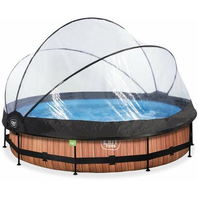 Exit Toys - exit Wood Pool ø360x76cm mit Filterpumpe und Abdeckung - braun