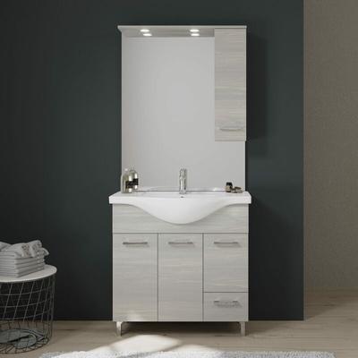 85 Cm Badezimmermöbel-Set In Eiche Grau Holzoptik Rimini Image