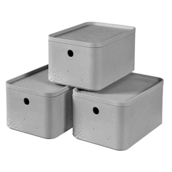 Curver - 3-er Set BETON Box S mit Deckel hellgrau hellgrau Image