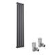 ELEGANT Modern Vertical Radiator Single Designer Heater Grey Tall Upright Radiators Wall Panel 1600 x 300 mm + Valves Chrome