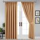 Yorkshire Bedding Thermal Blackout Curtain 66 x 72 Noise Reducing Tape Top Insulated, Sunlight Blocker, Dark and Plain Beige Curtains for Bedroom Decor + 2 Tie Backs (167 x 183 cm)