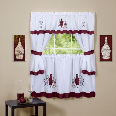 Wide Width Cabernet Embellished Cottage Window Curtain Set by Achim Home Décor in Burgundy (Size 58