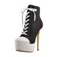 MissHeel Women's Stiltto High Heels Platform Boots Lace-Up Round Toe Canvas Autum Booties Evening Shoes Black Size 12