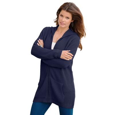 Plus Size Women's Classic-Length Thermal Hoodie by Roaman's in Navy (Size 5X) Zip Up Sweater