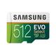 Samsung EVO Select microSD-Karte, 512 GB, 100 MB/s und 90 MB/s, Speicherkarte für Full HD & 4K UHD, Inkl. SD-Adapter für Smartphone, Tablet, Action-Kamera, Drohne und Notebook