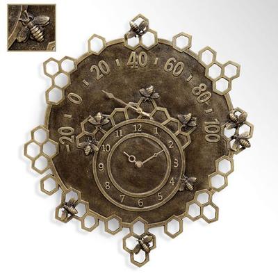 Honeycomb Bees Outdoor Wall Clock Antique Gold , A...