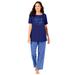 Plus Size Women's Graphic Tee PJ Set by Dreams & Co. in Evening Blue Pajamas (Size 3X)