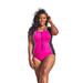 Plus Size Women's Zip-Front One-Piece with Tummy Control by Swim 365 in Fuchsia White Black (Size 14) Swimsuit