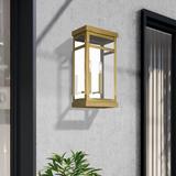 Mercury Row® Swann 2 - Bulb Trasnparent Outdoor Wall Lantern Brass/Glass/Metal in Yellow | 18 H x 9.25 W x 6.375 D in | Wayfair