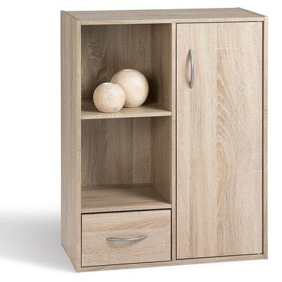 Calicosy - Etagère de rangement 2 casiers avec 1 tiroir et 1 placard Bois clair - Bois clair